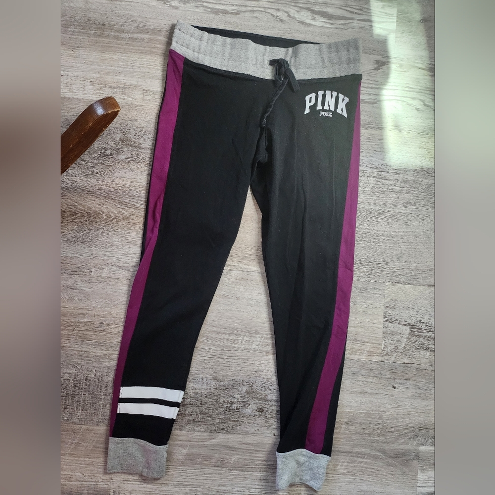 Victoria's Secret PINK Black White And Purple Yoga Jogger Style Leggings